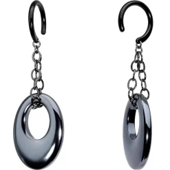 Body Jewelry Store 17 Handcrafted Black Plated Hematite Clothoid Loop Chain Ear Weights
