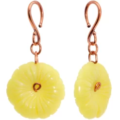Handcrafted Copper Plated Yellow Butter Jade Flower Ear Weights
