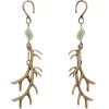 Handcrafted Antique Brass Plated Green Aventurine Antler Ear Weights