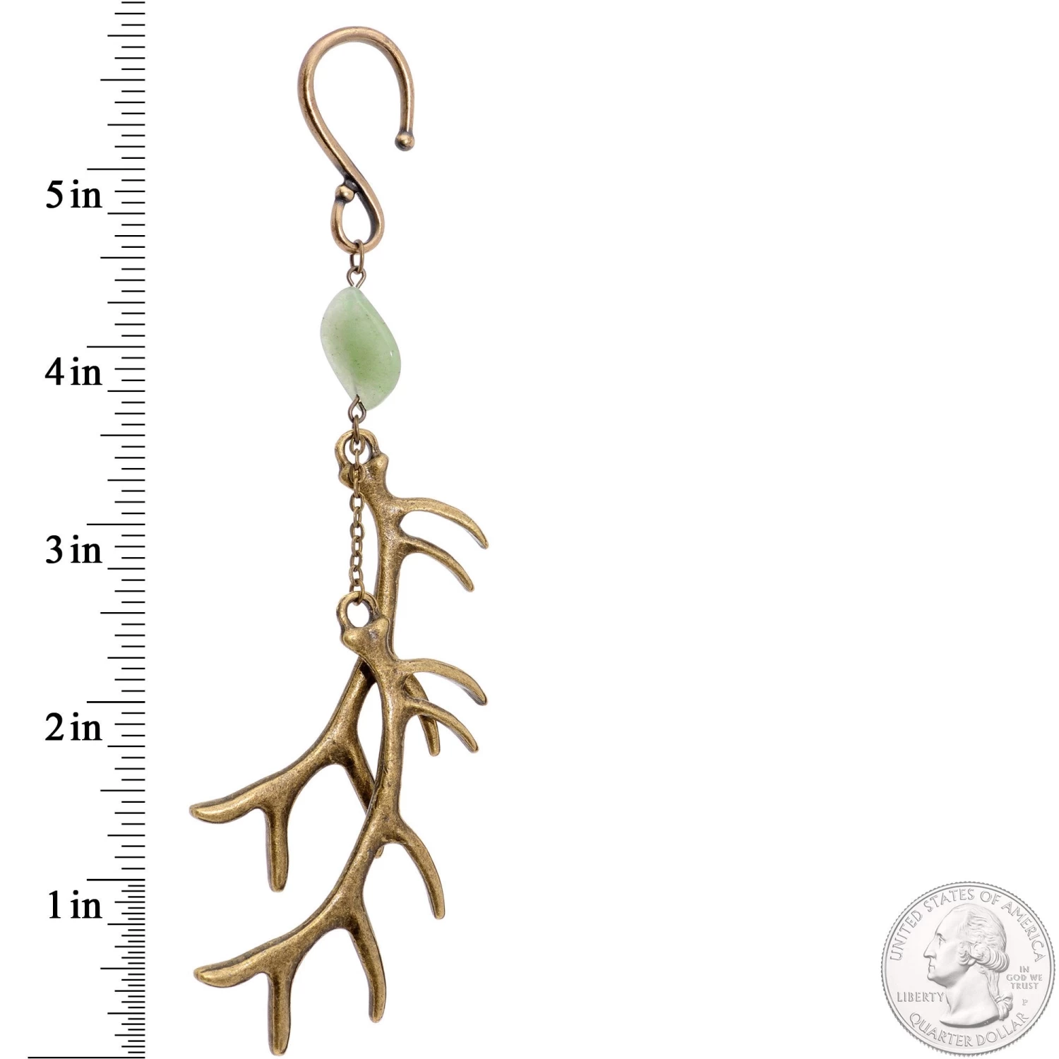 Handcrafted Antique Brass Plated Green Aventurine Antler Ear Weights 2 Handcrafted Antique Brass Plated Green Aventurine Antler Ear Weights - Image 2