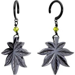 Body Jewelry Store 11 Handcrafted Black Titanium IP Natural Hematite Marijuana Ear Weights