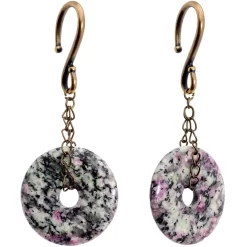 Handmade Antique Brass Plated Natural Zoisite Donut Ear Weights