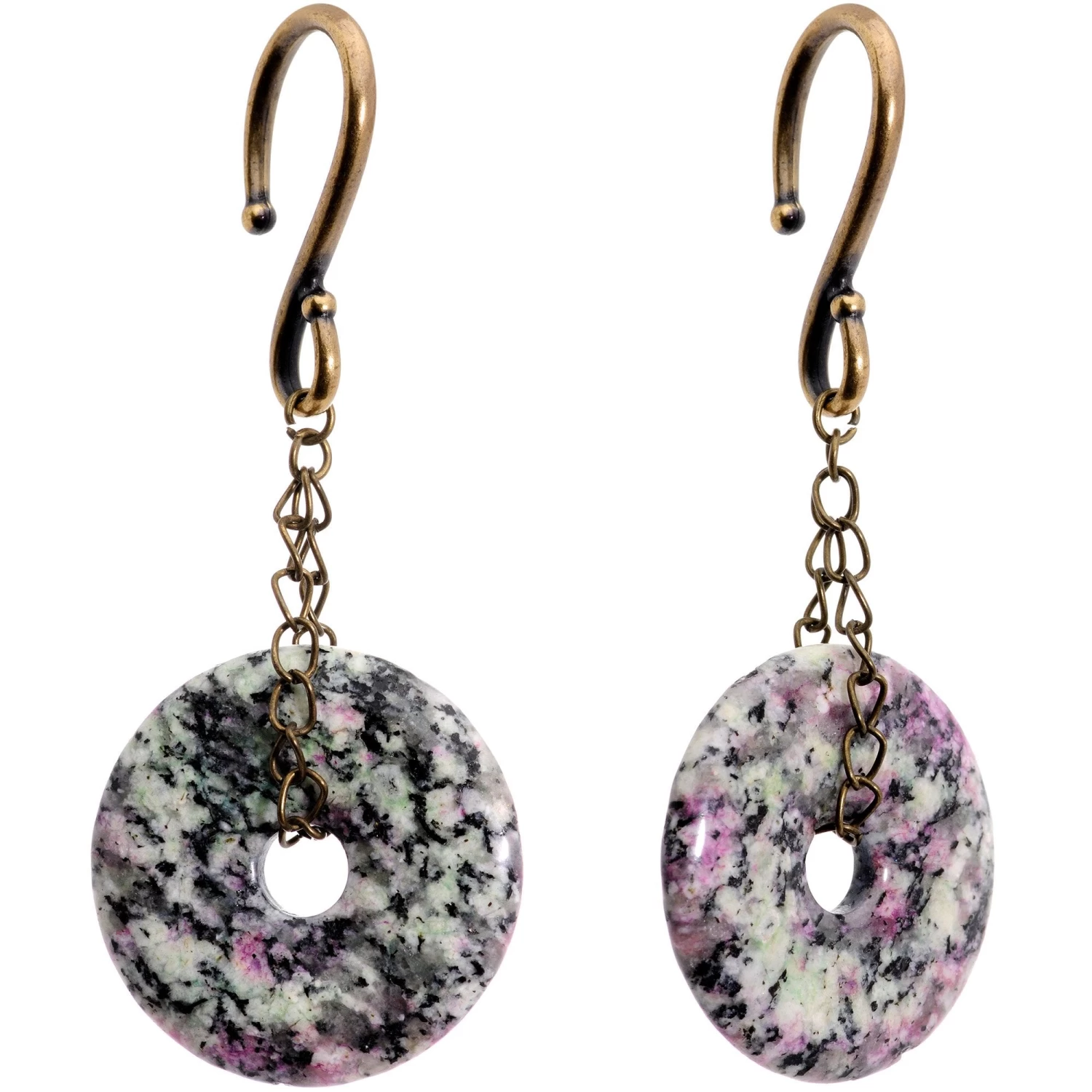 Handmade Antique Brass Plated Natural Zoisite Donut Ear Weights 1 Handmade Antique Brass Plated Natural Zoisite Donut Ear Weights