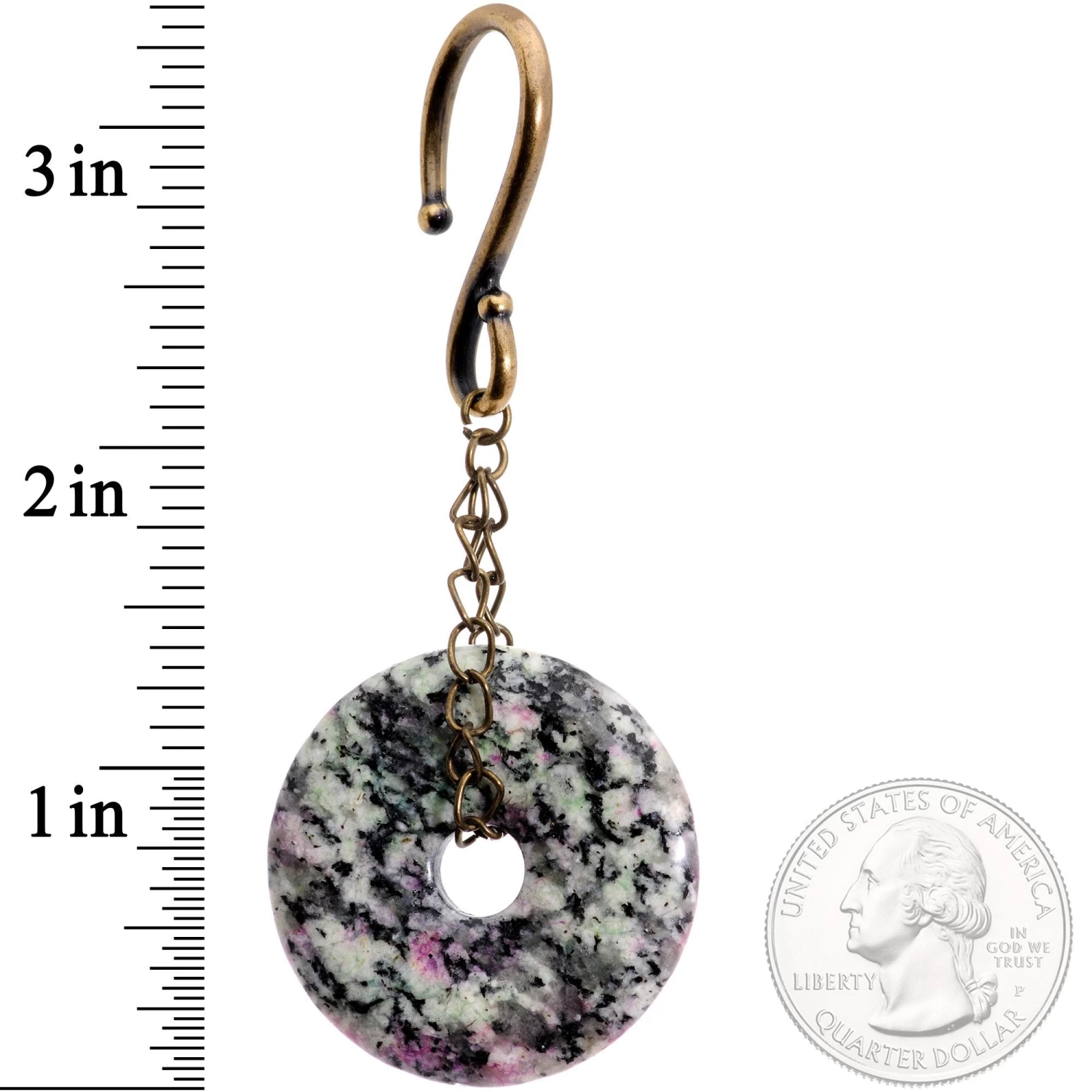 Handmade Antique Brass Plated Natural Zoisite Donut Ear Weights 2 Handmade Antique Brass Plated Natural Zoisite Donut Ear Weights - Image 2