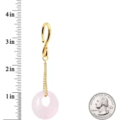 Handcrafted Gold Tone Pink Rose Flower Quartz Donut Chain Ear Weights 5 Handcrafted Gold Tone Pink Rose Flower Quartz Donut Chain Ear Weights -Body Jewelry Store HC 7033.otherimage2