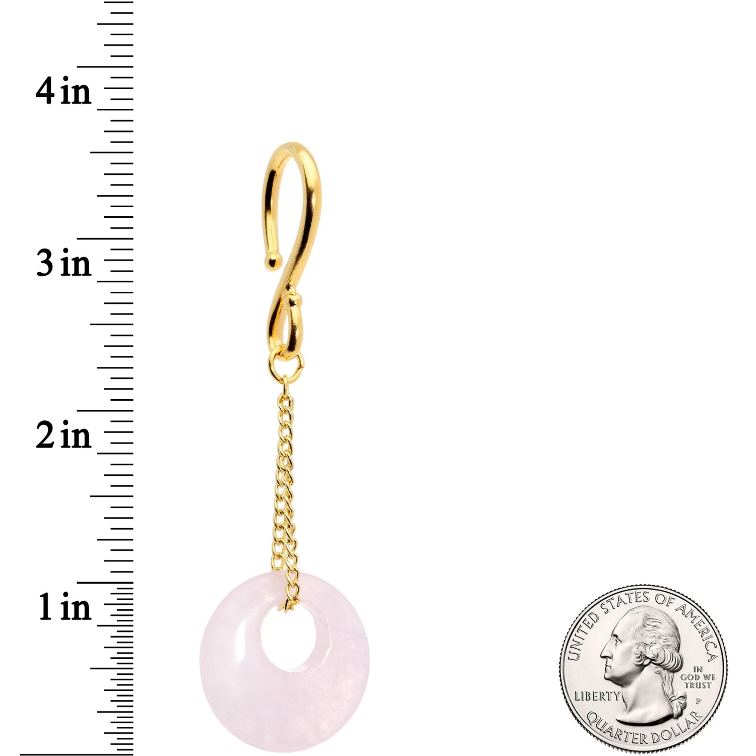 Handcrafted Gold Tone Pink Rose Flower Quartz Donut Chain Ear Weights 3 Handcrafted Gold Tone Pink Rose Flower Quartz Donut Chain Ear Weights - Image 3