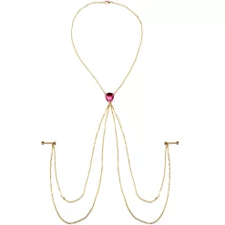 Gold Tone Nipple Chain Necklace Created With Crystals