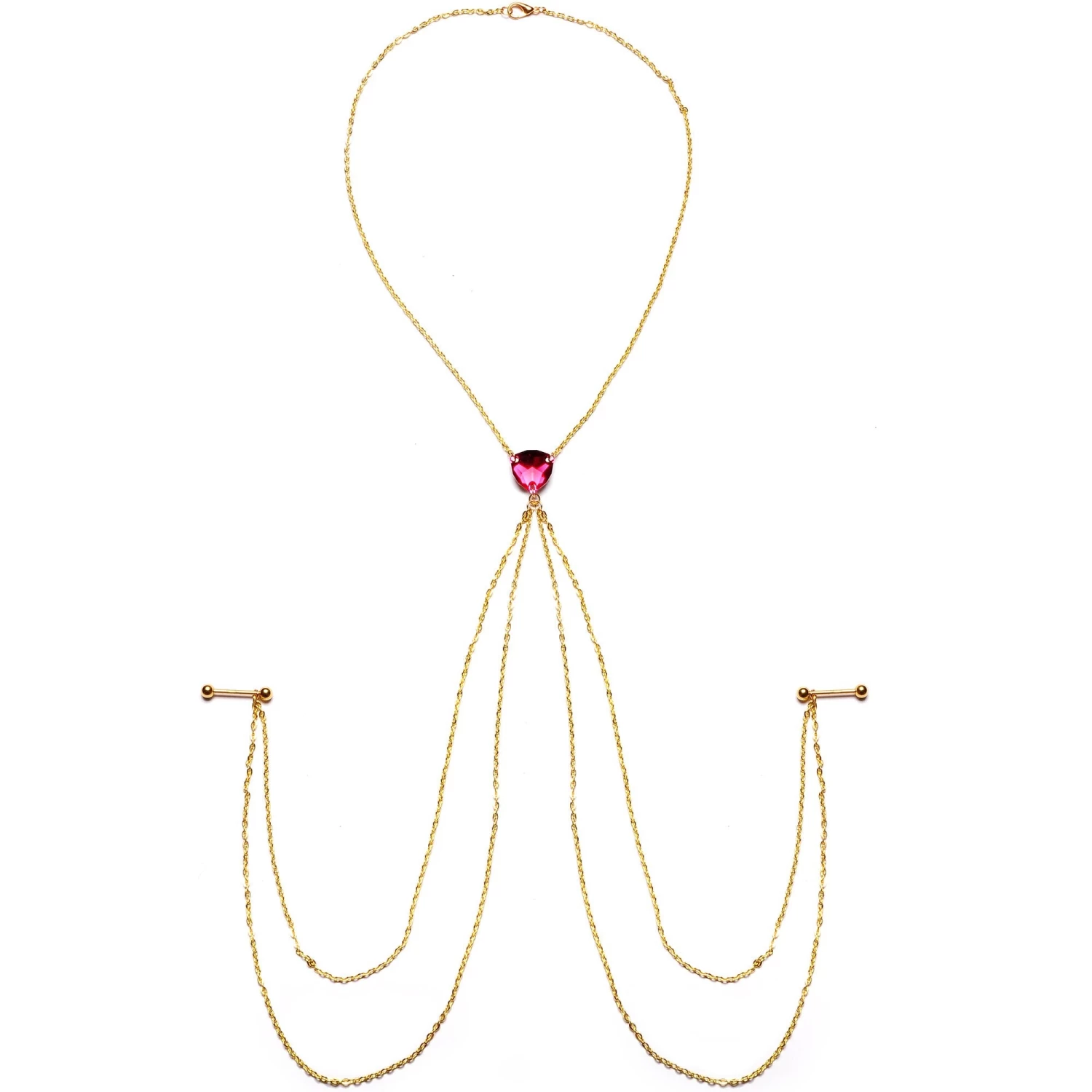 Gold Tone Nipple Chain Necklace Created With Crystals 1 Gold Tone Nipple Chain Necklace Created With Crystals