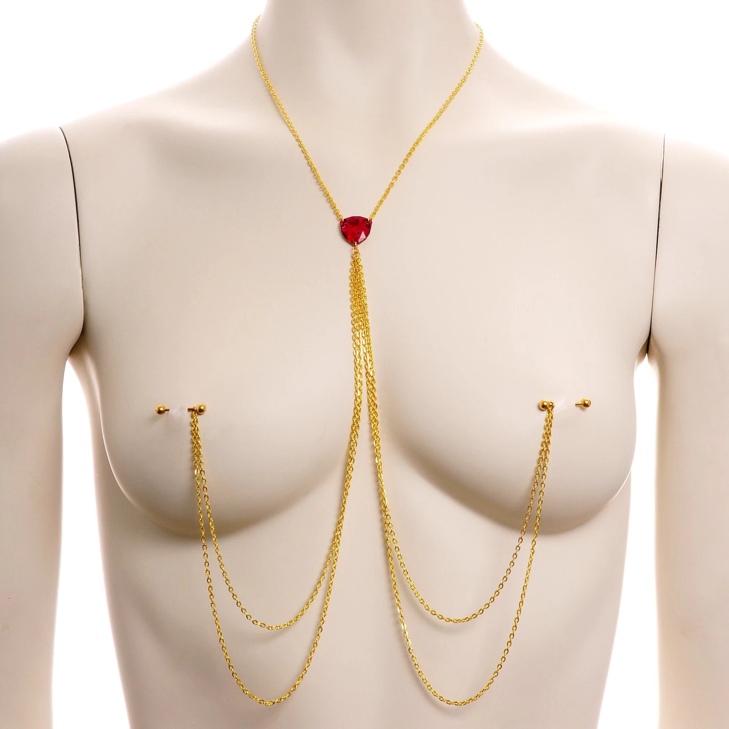 Gold Tone Nipple Chain Necklace Created With Crystals 2 Gold Tone Nipple Chain Necklace Created With Crystals - Image 2