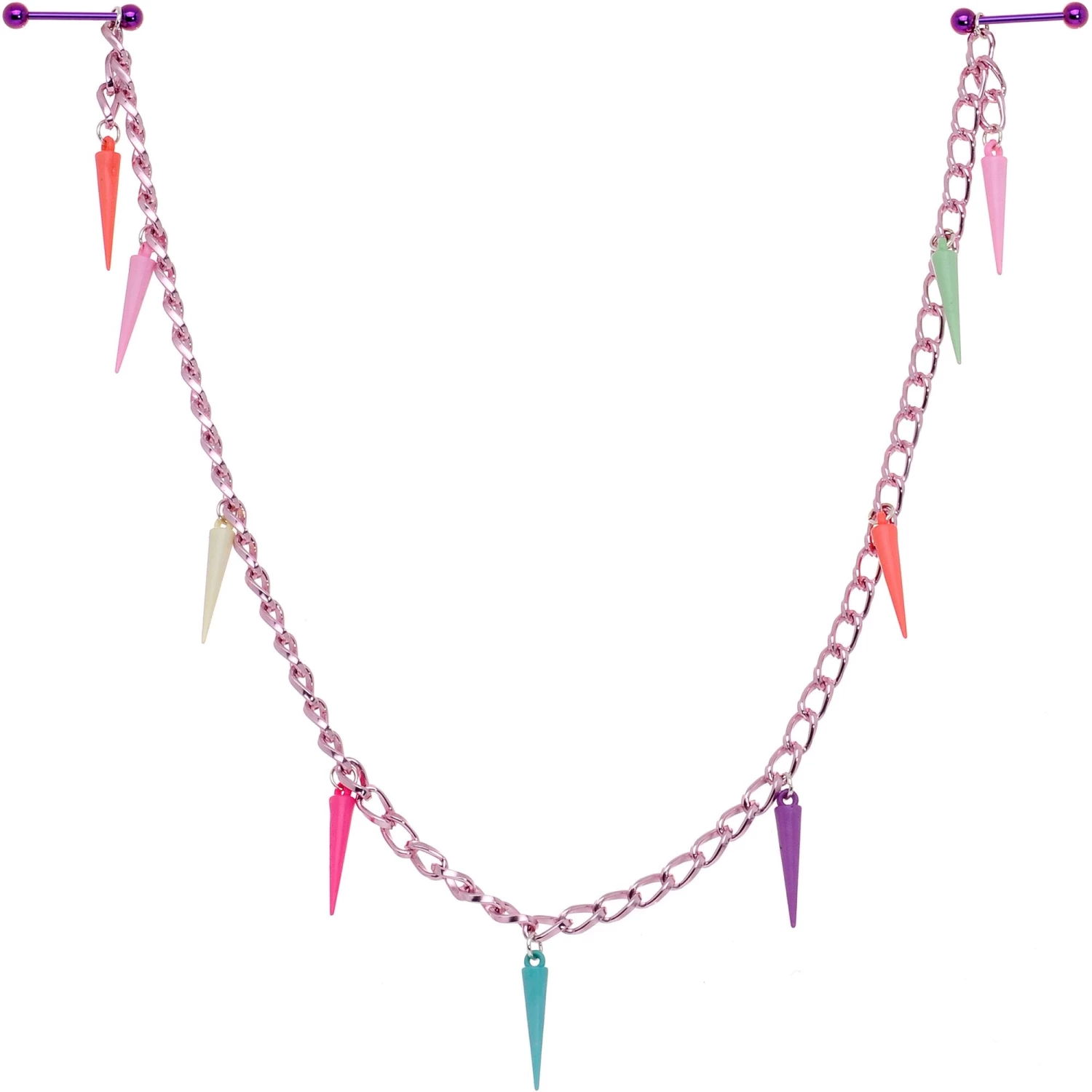 Handcrafted 14 Gauge 5/8 Retro 80s Purple Spike Dangle Nipple Chain 1 Handcrafted 14 Gauge 5/8 Retro 80s Purple Spike Dangle Nipple Chain