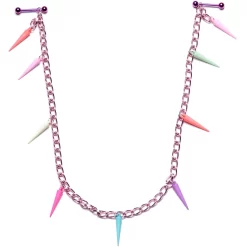 Handcrafted 14 Gauge 5/8 Retro 80s Purple Spike Dangle Nipple Chain 5 Handcrafted 14 Gauge 5/8 Retro 80s Purple Spike Dangle Nipple Chain -Body Jewelry Store HC 7038.otherimage2