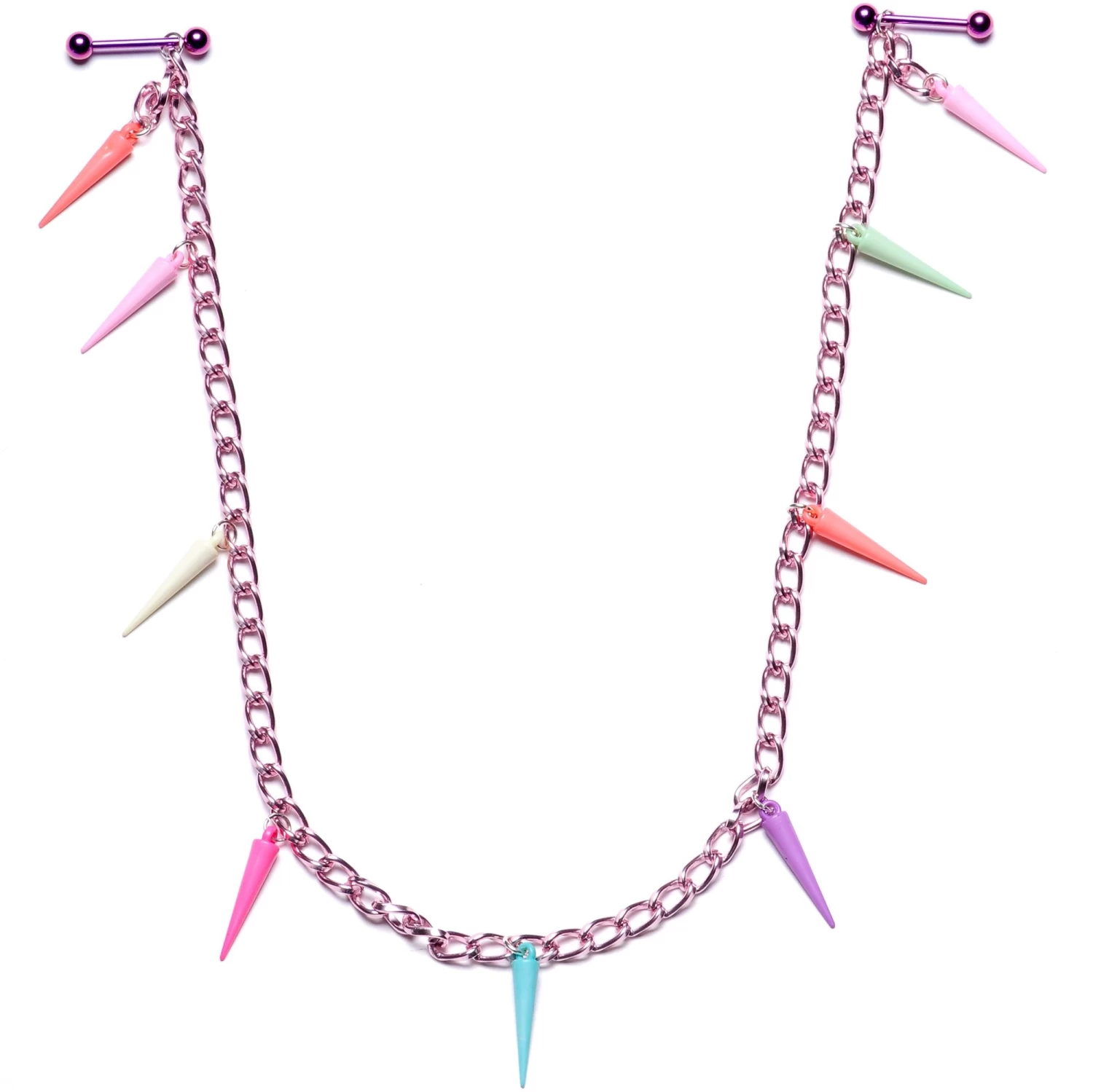 Handcrafted 14 Gauge 5/8 Retro 80s Purple Spike Dangle Nipple Chain 3 Handcrafted 14 Gauge 5/8 Retro 80s Purple Spike Dangle Nipple Chain - Image 3