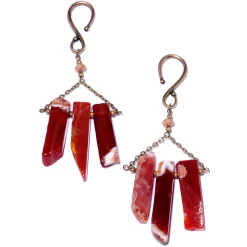 Body Jewelry Store 7 Handcrafted Brass Plated Autumn Red Carnelian Stone Ear Weights