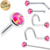 Solid 14KT White Gold 2mm Brilliant Pink Synthetic Opal Nose Ring