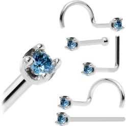 Solid 14KT White Gold (September) 1.5mm Genuine Blue Diamond Nose Ring -Body Jewelry Store NS 14W D 15BL copy