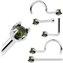 Solid 14KT White Gold (May) 1.5mm Genuine Green Diamond Nose Ring -Body Jewelry Store NS 14W D 15GR copy