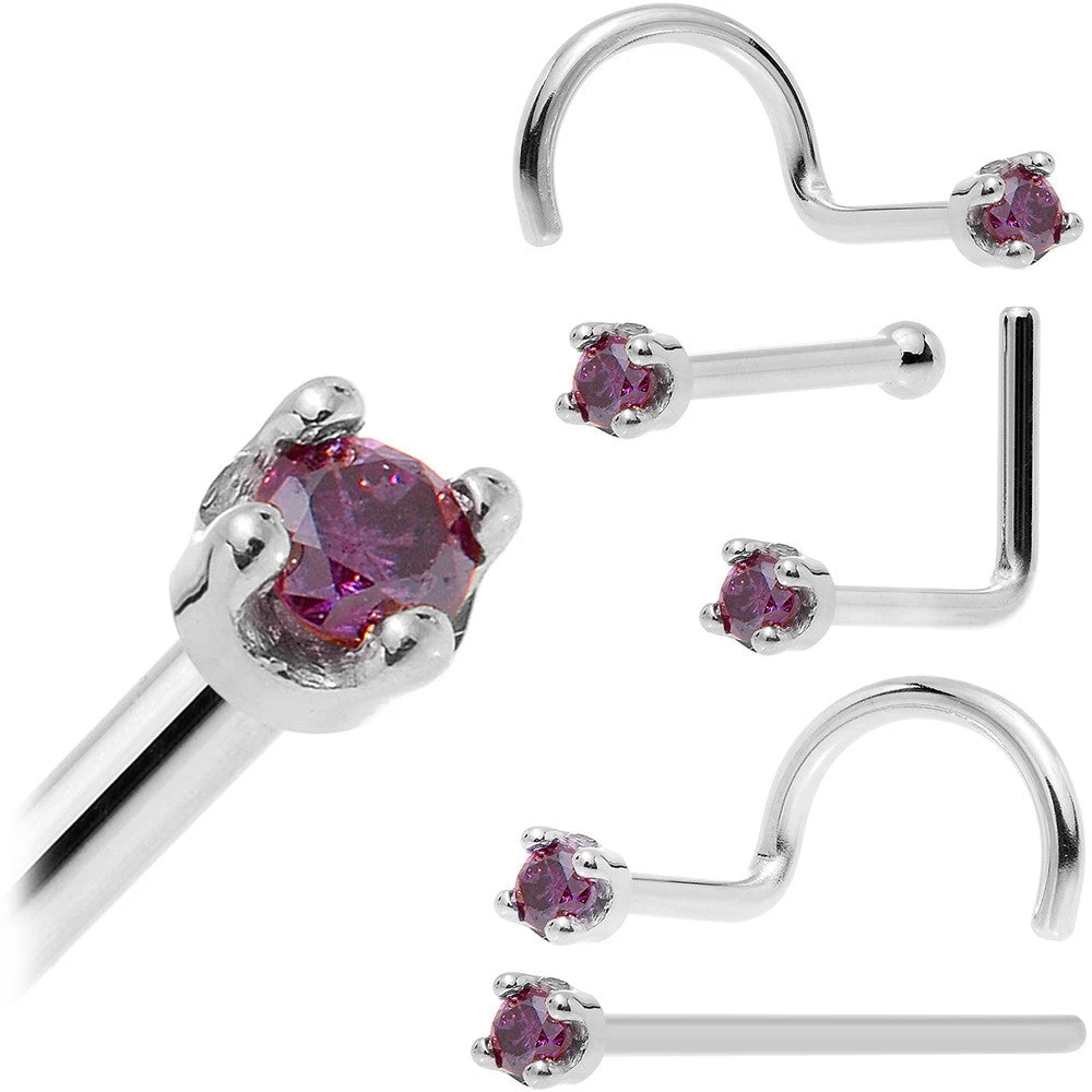 Solid 14KT White Gold (February) 1.5mm Genuine Purple Diamond Nose Ring 12 Solid 14KT White Gold (February) 1.5mm Genuine Purple Diamond Nose Ring - Image 12