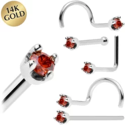 Solid 14KT White Gold (January) 1.5mm Genuine Red Diamond Nose Ring