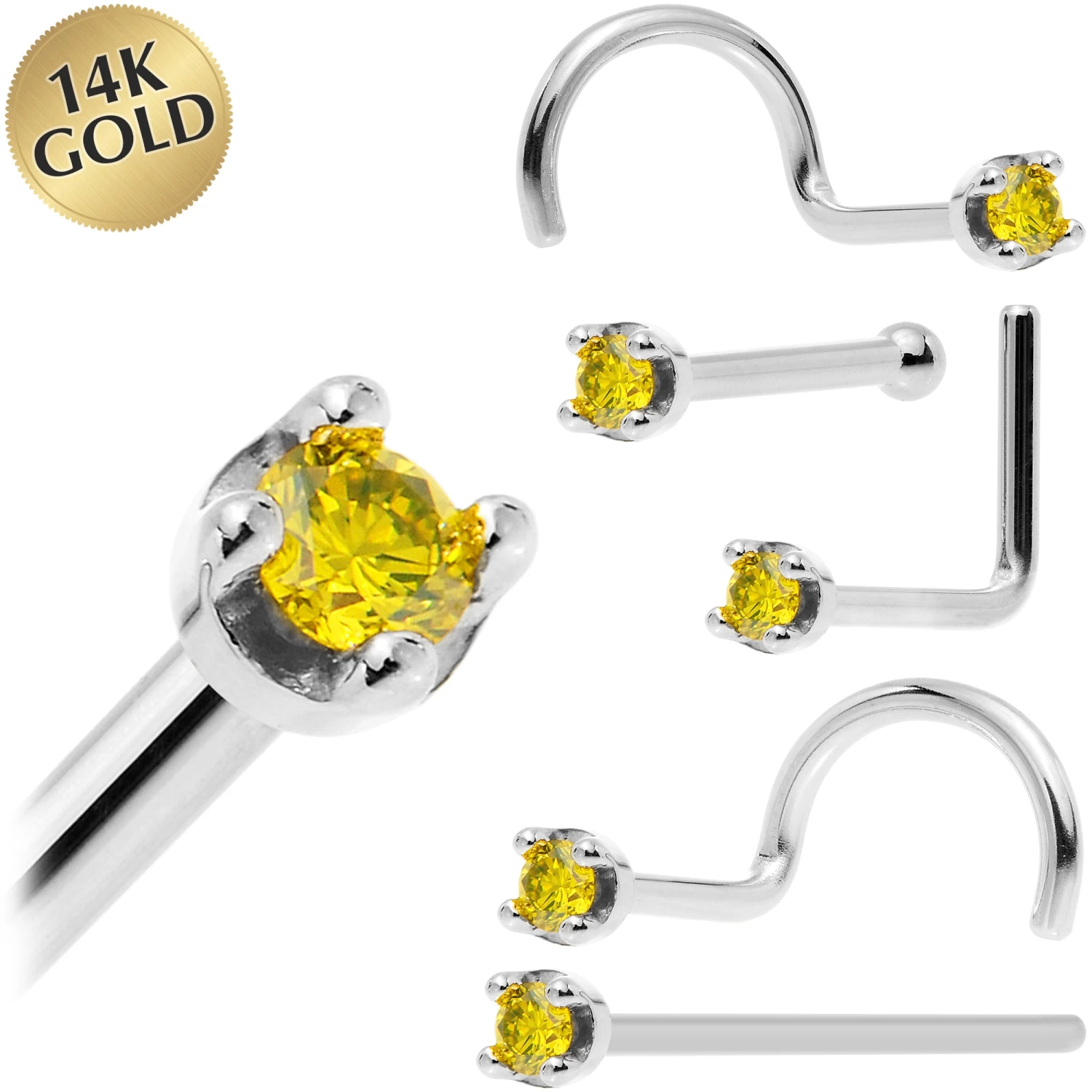 Solid 14KT White Gold (November) 1.5mm Genuine Yellow Diamond Nose Ring 1 Solid 14KT White Gold (November) 1.5mm Genuine Yellow Diamond Nose Ring
