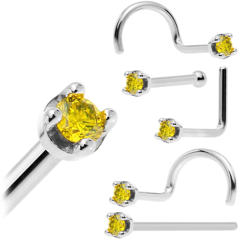 Solid 14KT White Gold (November) 1.5mm Genuine Yellow Diamond Nose Ring 12 Solid 14KT White Gold (November) 1.5mm Genuine Yellow Diamond Nose Ring - Image 12
