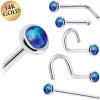 Solid 14KT White Gold 2mm Dark Blue Synthetic Opal Nose Ring