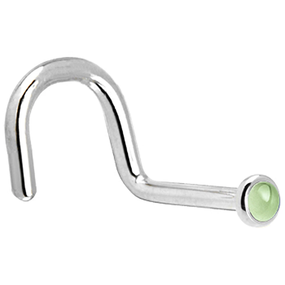 Solid 14KT White Gold (August) 2mm Genuine Peridot Nose Ring 2 Solid 14KT White Gold (August) 2mm Genuine Peridot Nose Ring - Image 2