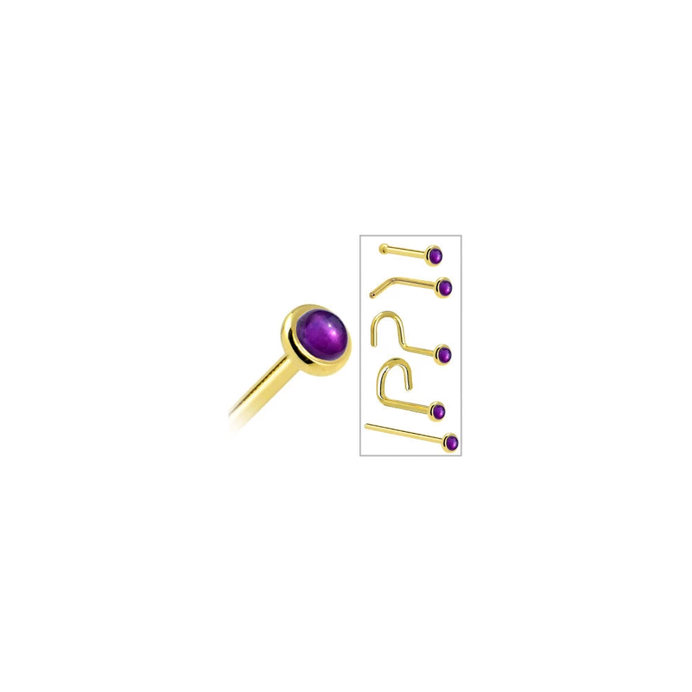 Solid 14KT Yellow Gold (February) 2mm Genuine Amethyst Nose Ring 7 Solid 14KT Yellow Gold (February) 2mm Genuine Amethyst Nose Ring - Image 7