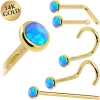 Solid 14KT Yellow Gold 2mm Blue Synthetic Opal Nose Ring
