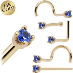 Solid 14KT Yellow Gold (September) 1.5mm Genuine Blue Sapphire Nose Stud Ring