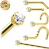 Solid 14KT Yellow Gold 1.5mm Genuine Diamond Nose Ring