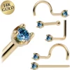 Solid 14KT Yellow Gold (September) 1.5mm Genuine Blue Diamond Nose Ring