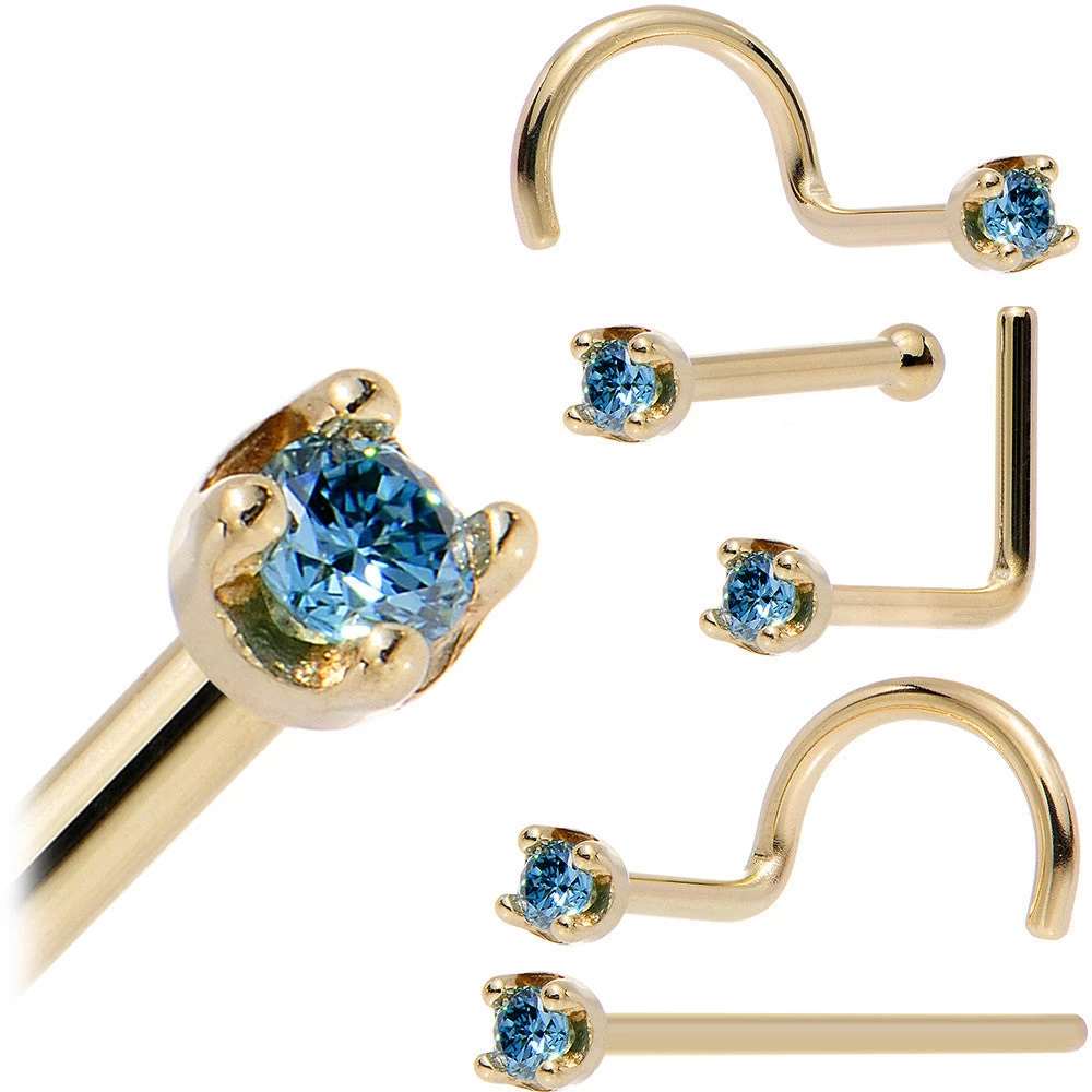 Solid 14KT Yellow Gold (September) 1.5mm Genuine Blue Diamond Nose Ring 12 Solid 14KT Yellow Gold (September) 1.5mm Genuine Blue Diamond Nose Ring - Image 12