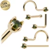 Solid 14KT Yellow Gold (May) 1.5mm Genuine Green Diamond Nose Ring
