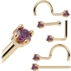 Solid 14KT Yellow Gold (February) 1.5mm Genuine Purple Diamond Nose Ring -Body Jewelry Store NS 14Y D 15PR copy