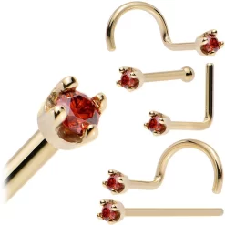 Solid 14KT Yellow Gold (January) 1.5mm Genuine Red Diamond Nose Ring -Body Jewelry Store NS 14Y D 15RD copy