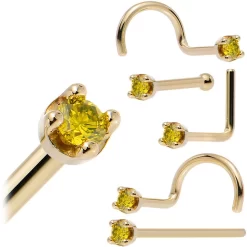 Solid 14KT Yellow Gold (November) 1.5mm Genuine Yellow Diamond Nose Ring -Body Jewelry Store NS 14Y D 15YW copy