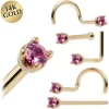 Solid 14KT Yellow Gold (October) 1.5mm Genuine Pink Sapphire Nose Ring