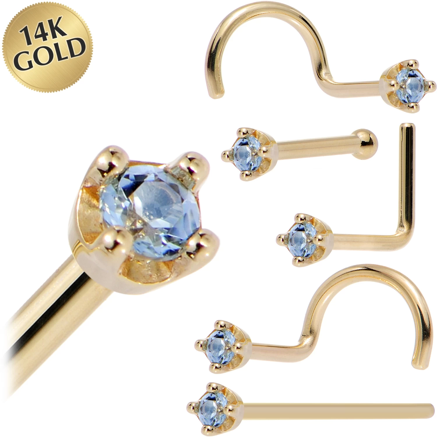 Solid 14KT Yellow Gold (December) 1.5mm Genuine Topaz Nose Ring 1 Solid 14KT Yellow Gold (December) 1.5mm Genuine Topaz Nose Ring