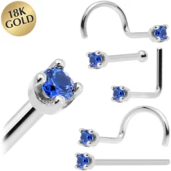 Solid 18KT White Gold (September) 1.5mm Genuine Blue Sapphire Nose Ring