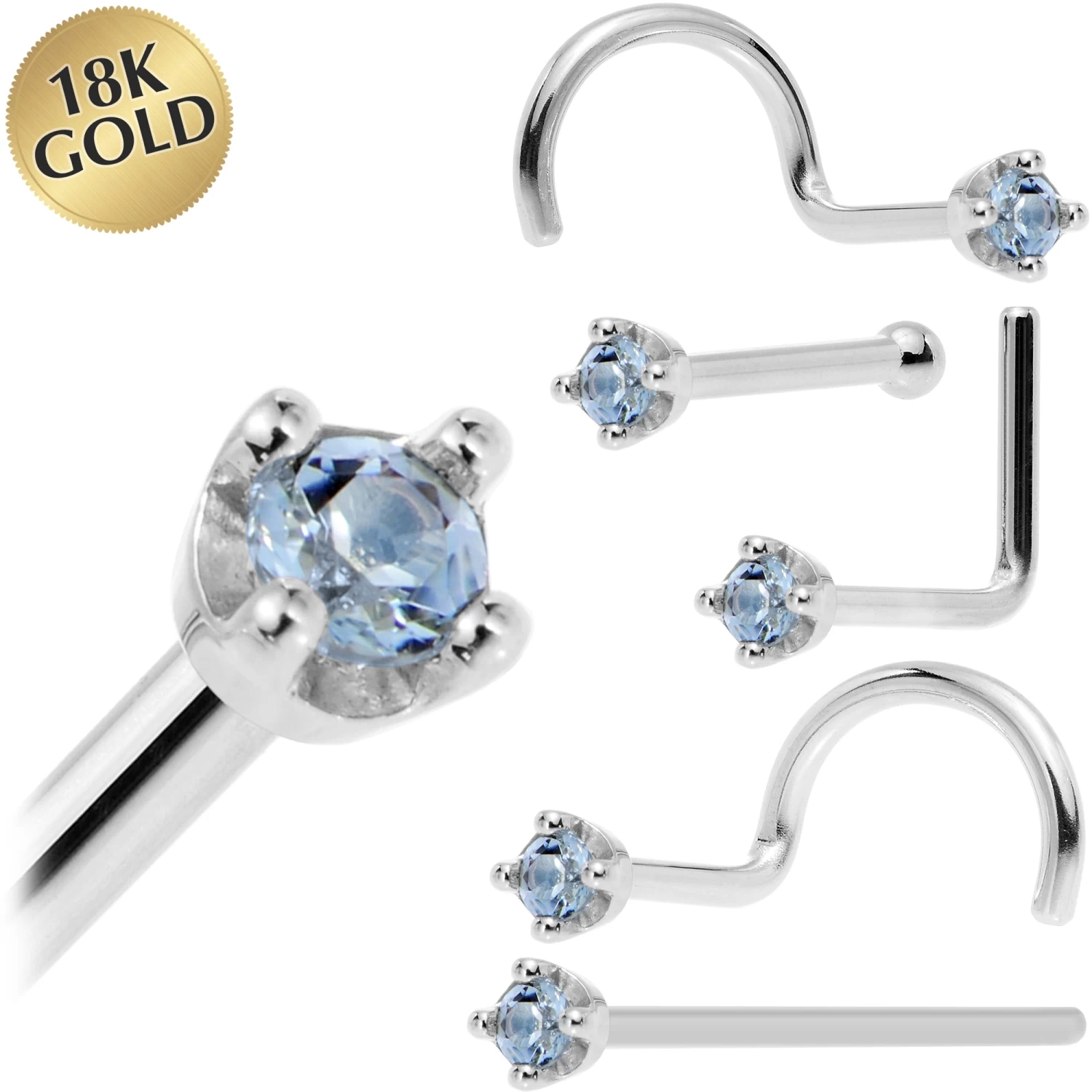 Solid 18KT White Gold (December) 1.5mm Genuine Topaz Nose Ring 1 Solid 18KT White Gold (December) 1.5mm Genuine Topaz Nose Ring