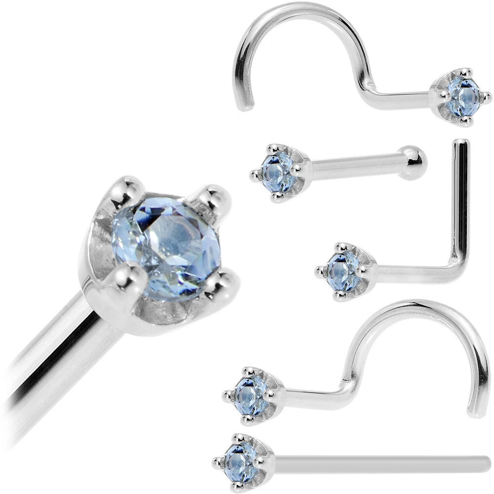 Solid 18KT White Gold (December) 1.5mm Genuine Topaz Nose Ring 12 Solid 18KT White Gold (December) 1.5mm Genuine Topaz Nose Ring - Image 12