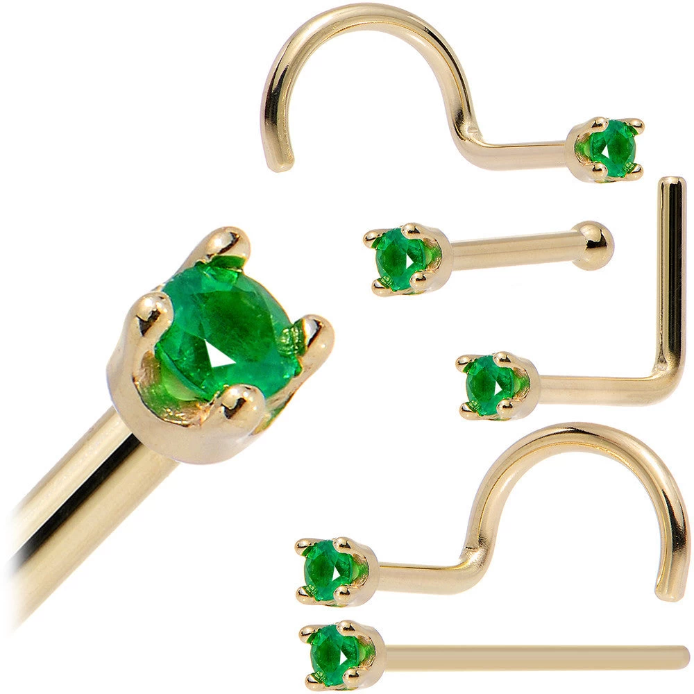 Solid 18KT Yellow Gold (May) 1.5mm Genuine Emerald Nose Ring 12 Solid 18KT Yellow Gold (May) 1.5mm Genuine Emerald Nose Ring - Image 12