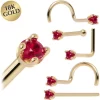 Solid 18KT Yellow Gold 1.5mm Diamond Cut Genuine Ruby Nose Ring