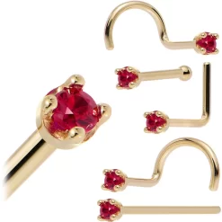 Solid 18KT Yellow Gold 1.5mm Diamond Cut Genuine Ruby Nose Ring -Body Jewelry Store NS 18Y RU 15 copy