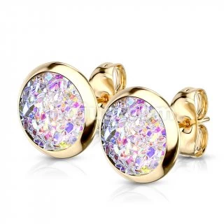 8mm Aurora Synthetic Druzy Stone Gold PVD 316L Stainless Steel Stud Earrings 1 8mm Aurora Synthetic Druzy Stone Gold PVD 316L Stainless Steel Stud Earrings