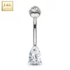14kt Solid White Gold 9mm CZ Deluxe Tear Drop Belly Ring