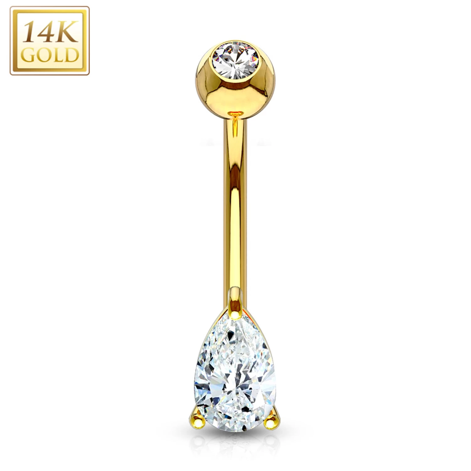 14kt Solid Yellow Gold 9mm CZ Deluxe Tear Drop Belly Ring 1 14kt Solid Yellow Gold 9mm CZ Deluxe Tear Drop Belly Ring