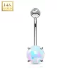 14kt Solid White Gold Regal CZ 6mm Synthetic Opal Belly Ring