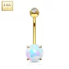 14kt Solid Yellow Gold Regal CZ 6mm Synthetic Opal Belly Ring