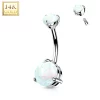 14kt Solid White Gold Double Prong Set Synthetic Opal Belly Ring